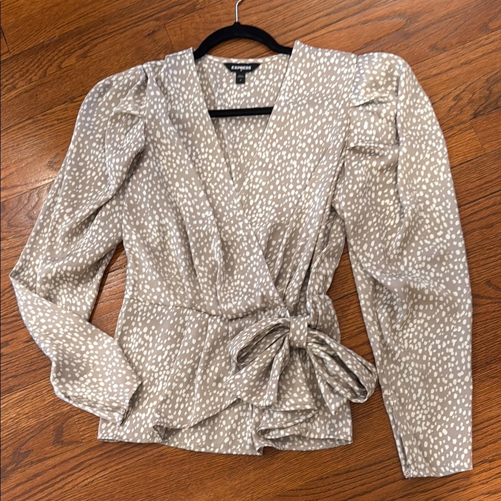 Express Polka Dot Wrap peplum Blouse